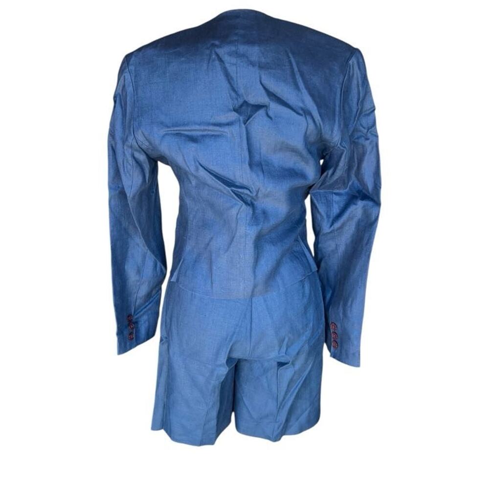 Nordstrom Point of View Women's Linen Blazer & Shorts Set Belted Navy Blue Sz 6 - Picture 11 of 12